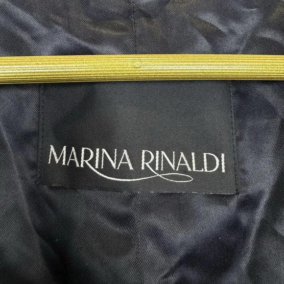 Marina Rinaldi Wool Pea Coat 23 US 14 Long Duster Black High Collar Belted Maxi - Picture 6 of 11